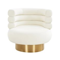 a white chair with gold legs and a round seat in the shape of a couch