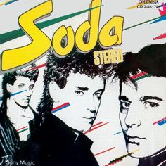 an advertisement for soda with three men on it