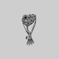 a black and white drawing of a bouquet of flowers on a gray background with the word love written below it