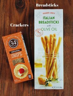 bread sticks with olive oil and crackers