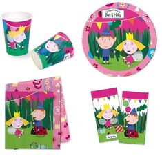 peppa pig party supplies including plates, napkins and cups for children's birthday