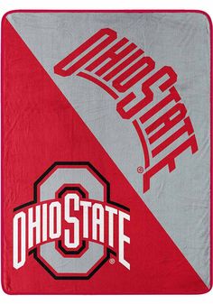 the ohio state university blanket is shown in red and gray