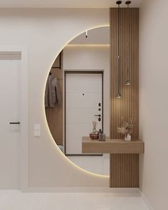 a bathroom with a mirror, sink and toilet next to a closet in the wall