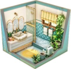 an image of a bathroom that looks like it has been cut out to look like a dollhouse