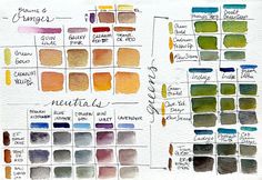 the different shades of watercolor on paper