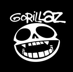 a skull with the word gorillaz written on it's forehead and smiling face