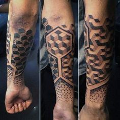 three different views of a man's legs with tattoos on them, including the foot and