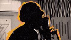 the silhouette of a man is shown in black and yellow