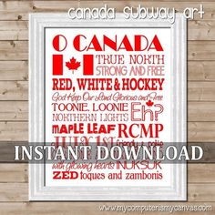 an instant printable poster for canada's hockey team, featuring the names and numbers