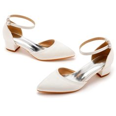 Olivia Mark - Pointed-Toe Cool Heels with cm Thick Heel Strap Buckle Satin Wedding Banquet Shoes Womens Sandals 2023, Cool Heels, Wide Feet Shoes, Bridal Hair Accessories Flower, Feet Shoes, Wedding Gloves, Bridal Gloves, Satin Shoes, Wedding Banquet