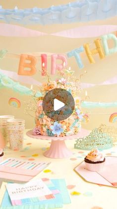 a birthday party with cupcakes and confetti