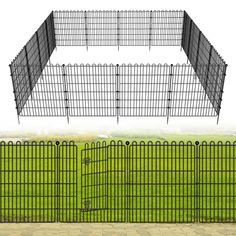 two fences that are next to each other on the ground and one fence is closed