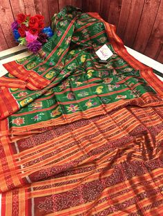 Green and Red Color Sambalpuri Silk Saree Green And Red, The Festival