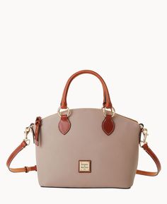 Dooney & Bourke Pebble Grain Satchel Brown Saffiano Leather Satchel With Textured Detail, Brown Saffiano Leather Satchel With Texture, Beige Leather Bag With Pebbled Texture, Classic Leather Satchel With Pebbled Texture, Dooney And Bourke Handbags, Duck Bag, Monogram Pendant, Fall Fashions, Tan Cowhide