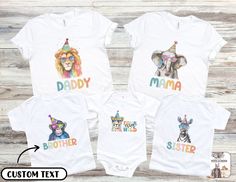 three baby onesuits with the words daddy, mama and little lion on them