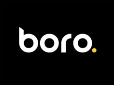 the boro logo is shown in white and yellow on a black background with an orange dot