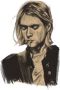 kurt cobain Kurt Drawing, Slay Drawing, Kurt Cobain Sketch, Kurt Cobain Drawing, Nirvana Drawing, Kurt Cobain Painting, Kurt Cobain Art, Boy Sketch, Band Art