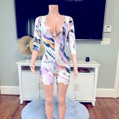 “More Than Enough” Colorful & Sexy Playsuit. Size M. Great Stretch! New W/Tags. 96% Polyester 4% Spandex Fitted Multicolor Bodysuit For Spring, Spring Multicolor Fitted Bodysuit, Fitted Multicolor Bodysuit, Fitted Multicolor Bodysuit For Night Out, Multicolor Fitted One-piece Jumpsuit/romper, Multicolor V-neck Jumpsuit For Night Out, Fitted Multicolor One-piece Jumpsuit/romper, Fitted Multicolor One-piece Jumpsuit, Trendy Multicolor One-piece Bodysuit