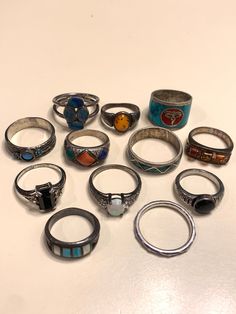 12 Vintage / Antique Sterling Silver Rings Some Native American Native American Accessories, Silver Rings Aesthetic Vintage, 2000s Rings, Vintage Rings Aesthetic, Ringe Aesthetic, Gold And Silver Jewelry Together, Silver Rings Aesthetic, Earthy Accessories, Cool Rings