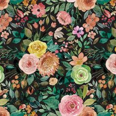 a floral wallpaper with many different colored flowers