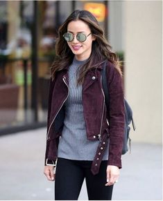 Burgundy Jacket Outfit, Jamie Chung Style, Suede Jacket Outfit, Jamie Chung, Winter Work