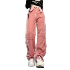 y2k-kawaii-fashion-Baggy Pink Cargo Trouser-Pink-XS-Pinky Dollz 90s Baggy Straight Leg Parachute Pants, Baggy Y2k Parachute Pants With Straight Leg, 90s Style Baggy High Waist Parachute Pants, Retro Bottoms With Five Pockets For Spring, Baggy Straight Leg Y2k Parachute Pants, Y2k Cargo Style Bottoms For Fall, Y2k Style Straight Leg Parachute Pants For Summer, Y2k Style Cargo Pants For Spring Streetwear, 90s Style Bottoms With Belt Loops For Streetwear