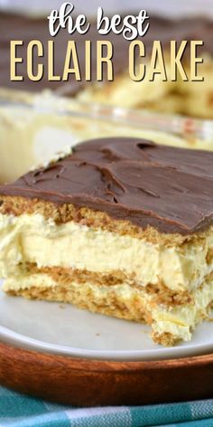 the best eclair cake on a white plate