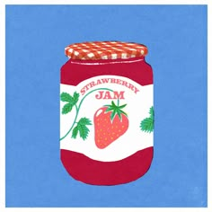 a jar of jam on a blue background