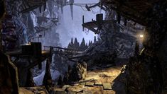 a screenshot of a dark cave with lots of rocks