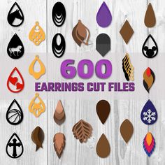 the words 500 earrings cut files are displayed in front of an image of different shapes and sizes