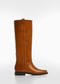 Leather high-leg boots - Woman | MANGO USA Spanish Boots Women, Calf Leather Knee-high Snip Toe Boots For Work, Knee-high Workwear Boots With Leather Sole, Knee-high Boots With Leather Sole For Work, Wide Calf Leather Knee-high Boots With Snip Toe, Calf Leather High Ankle Boots For Work, Calf Leather Snip Toe Boots For Work, Calf Leather Snip Toe Work Boots, Wide Calf Calf Leather Platform Boots For Work