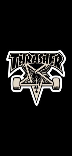 the thrash logo on a black background