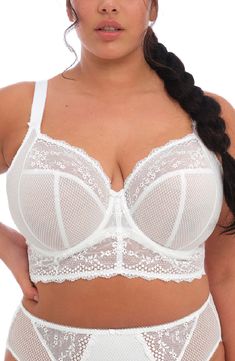 Floral lace and diamond mesh play up the sweet and sexy aesthetic of a longline bra designed with three-part cups and an underwire for lift and support. 74% polyamide, 26% elastane Hand wash, line dry Imported Lingerie Elomi Bras, Big Bra, Bra Models, Longline Bra, Wide Belt, Bras And Panties, Beautiful Smile Women, Full Figured, Bra Styles