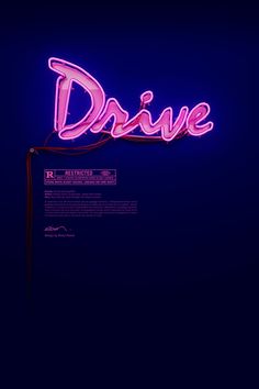 a neon sign with the word drive on it's back lit up in blue