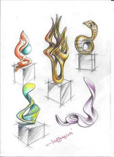 a drawing of different shapes and sizes of objects