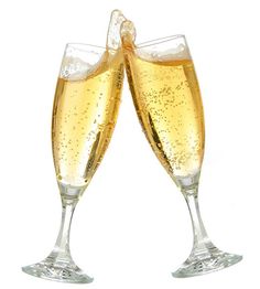 two glasses of champagne are toasting with bubbles