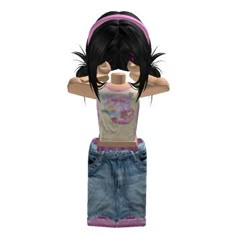 an animated girl with black hair and blue shorts