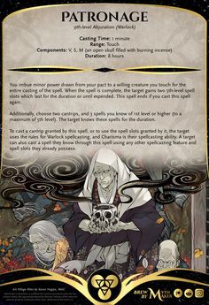 the card for patronage, which features an image of a skeleton and two other characters