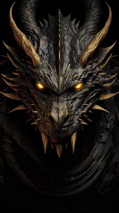 a close up of a dragon's head with yellow eyes and sharp fangs on it