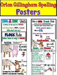 an image of posters for children's english speaking and spelling skills, with the words poster