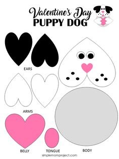 valentine's day puppy dog cut out with hearts, ears, and nose shapes