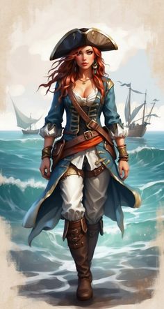 a painting of a woman in pirate costume