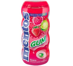 a bottle of red fruit lime gum on a white background