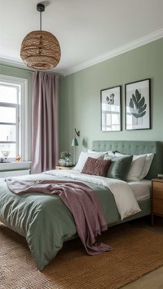 a bed sitting in a bedroom under a window next to a rug on top of a wooden floor