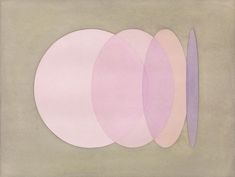 an abstract painting with pink, purple and grey circles on a light gray background by person