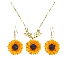 PRICES MAY VARY. ①【MEANINGFUL】:☛Sunflower symbolize warth,positive,happiness and dream.Let this charm remind you of the light and strength you bring to those around you. ②【Specification】:☛Earrings totally length:4*2.3cm,necklace chain length:45cm,the sunflower made of resin,lightweight to wear. ③【About Occasion】 :☛Boho Charm earrings can be used for many occasions:wedding,Opening ceremony, travel remembrance, birthday, awards memorial, business gifts, advertising promotions festivals special day Sunflower Accessories, Daily Wear Jewellery, Daisy Jewelry, Handmade Pendant Necklace, Sunflower Jewelry, Sunflower Pendant, Sunflower Necklace, Sunflower Earrings, Gold Jewelry Sets