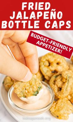 fried jalapeno bottle caps on a plate with dipping sauce