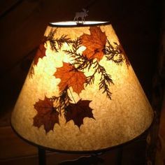 a lamp that has some leaves on it