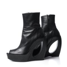 Ann Demeulemeester Ss13 Cut-Out Negative Space Ankle Wedge Boots. Leather And Crafted In Italy. In Excellent Condition. Worn Only Twice, With Very Minimal Scuffing (Show In Photos). Platform 1.5" Heel 5" Size Us 7 It 37 Spring Leather Platform Boots With Wedge Heel, Modern Platform Boots With Reinforced Heel And Closed Toe, Leather High Heel Wedge Boots With Sculpted Heel, Formal Wedge Heel Platform Boots, Modern Wedge Boots With Reinforced High Heel, Spring High Heel Wedge Boots With Reinforced Heel, Modern High Heel Wedge Boots With Reinforced Heel, Modern Wedge Heel Boots For Formal Occasions, Medium Width High Heel Platform Wedge Boots