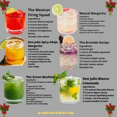 the mexican holiday drink list is shown with different drinks and ingredients to make it look like christmas